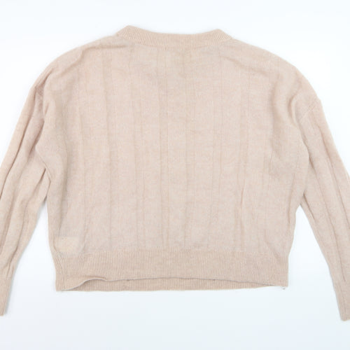 H&M Women Beige Wool Mohair Blend Cable-Knit Jumper L
