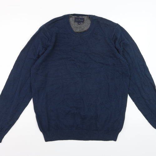Marks and Spencer Men's Blue Cotton Crew Neck Jumper Size M