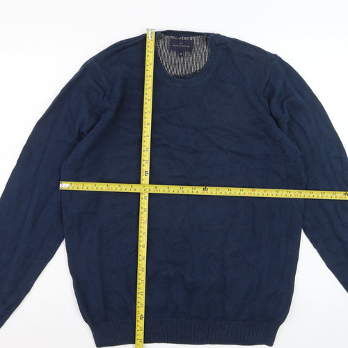 Marks and Spencer Men's Blue Cotton Crew Neck Jumper Size M