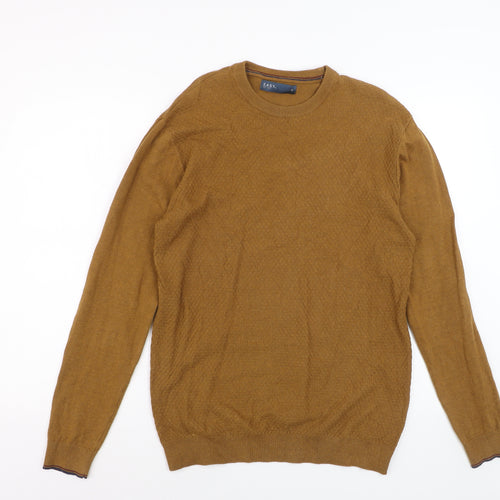 EASY Men's Brown Cotton Blend Regular Fit Crew Neck Jumper Size S