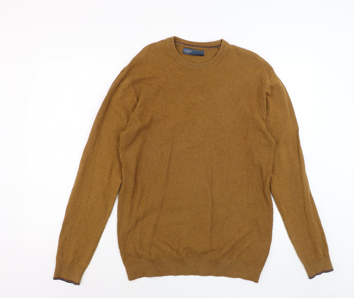 EASY Men's Brown Cotton Blend Regular Fit Crew Neck Jumper Size S