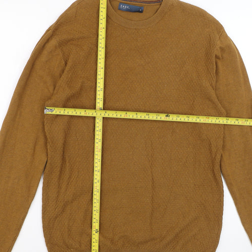 EASY Men's Brown Cotton Blend Regular Fit Crew Neck Jumper Size S