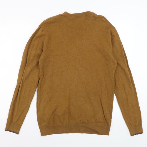 EASY Men's Brown Cotton Blend Regular Fit Crew Neck Jumper Size S