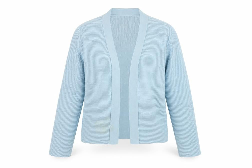 Front view of WoolOvers Women Blue Merino Cashmere Cardigan Medium