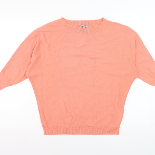Oliver Bonas Women's Pink Knit Blouse UK 6 Relaxed Crew Neck Top