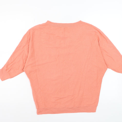 Oliver Bonas Women's Pink Knit Blouse UK 6 Relaxed Crew Neck Top