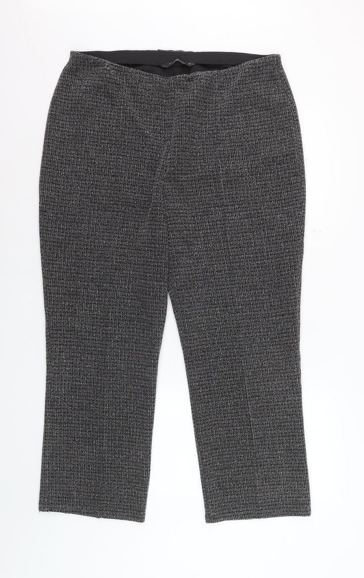 Bonmarché Women's Grey Check Straight Leg Trousers Size 16
