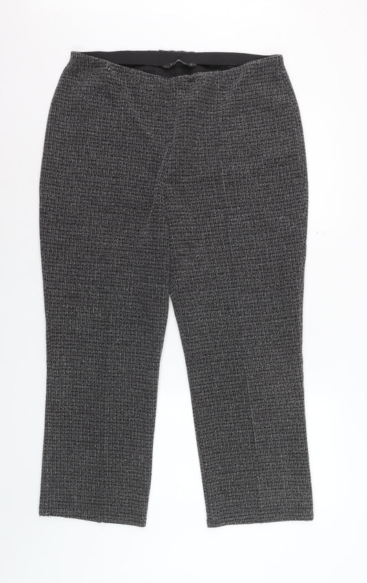 Bonmarché Women's Grey Check Straight Leg Trousers Size 16