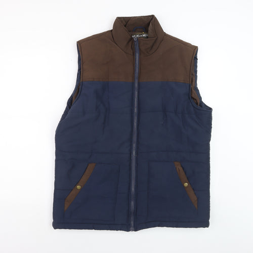 Atlas For Men Blue Brown Padded Bodywarmer Waistcoat L Outdoor Hiking