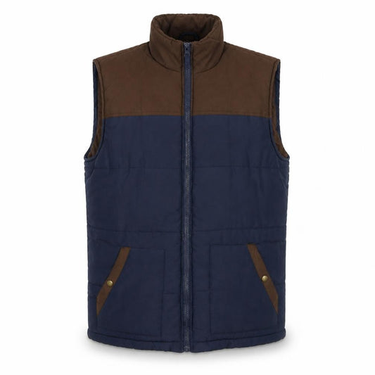 Atlas For Men Blue Brown Padded Bodywarmer Waistcoat L Outdoor Hiking