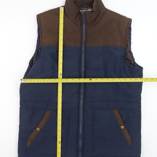 Atlas For Men Blue Brown Padded Bodywarmer Waistcoat L Outdoor Hiking
