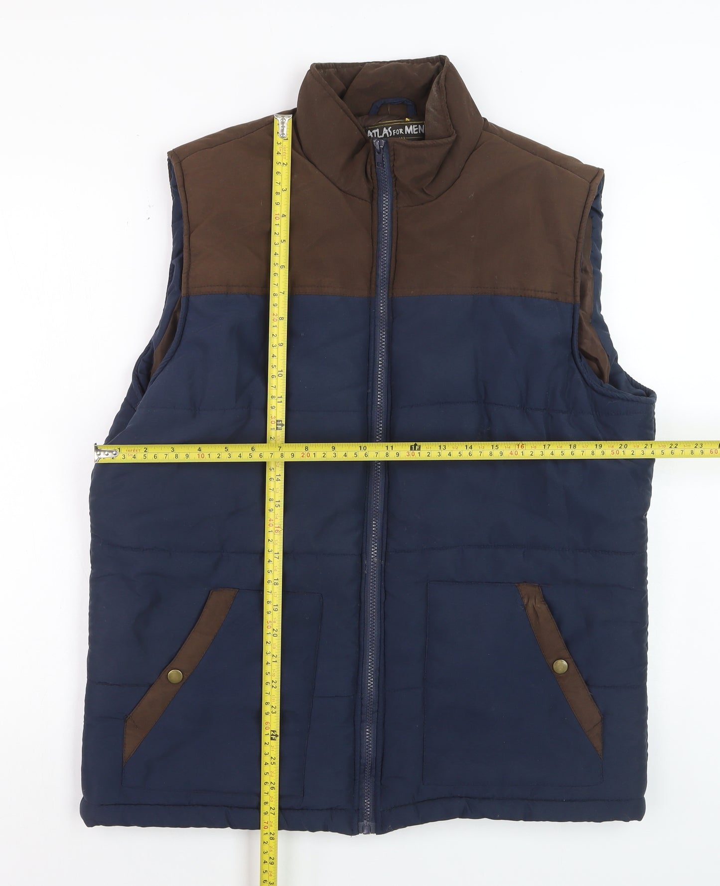 Atlas For Men Blue Brown Padded Bodywarmer Waistcoat L Outdoor Hiking