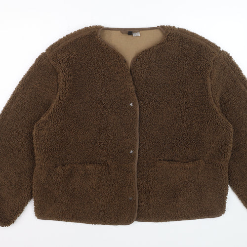 H&M Divided Women Brown Fleece Jacket Size 12 Lined Soft Shell