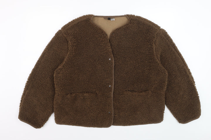 H&M Divided Women Brown Fleece Jacket Size 12 Lined Soft Shell