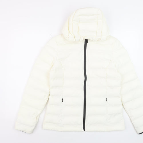 Marks and Spencer Women's White Puffer Jacket Size 10 Hooded Winter Coat