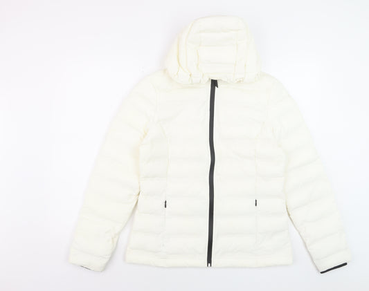 Marks and Spencer Women's White Puffer Jacket Size 10 Hooded Winter Coat