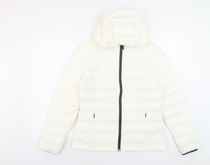 Marks and Spencer Women's White Puffer Jacket Size 10 Hooded Winter Coat