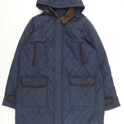 Cotton Traders Women’s Blue Quilted Long Hooded Coat XL