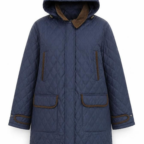 Cotton Traders Women’s Blue Quilted Long Hooded Coat XL