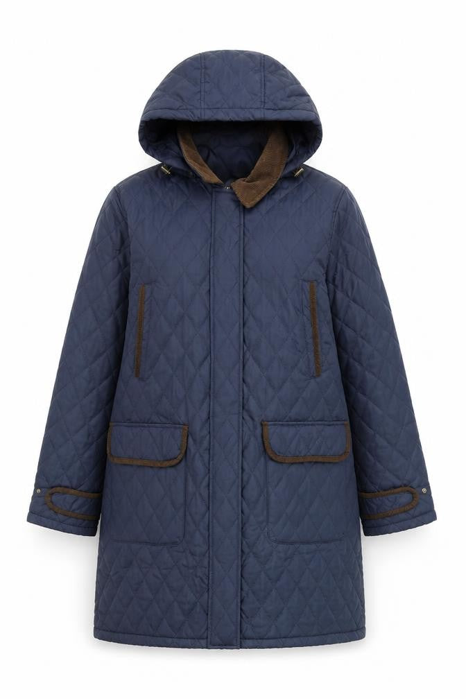 Cotton Traders Women’s Blue Quilted Long Hooded Coat XL