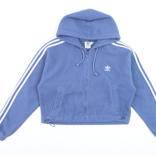 Adidas Women Blue Full Zip Hoodie Fleece XS UK6 Hooded Sweatshirt