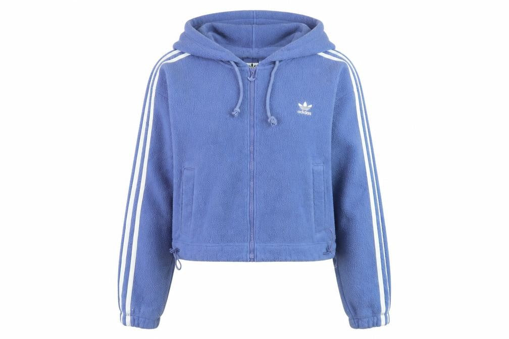Adidas Women Blue Full Zip Hoodie Fleece XS UK6 Hooded Sweatshirt