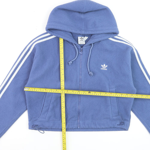 Adidas Women Blue Full Zip Hoodie Fleece XS UK6 Hooded Sweatshirt