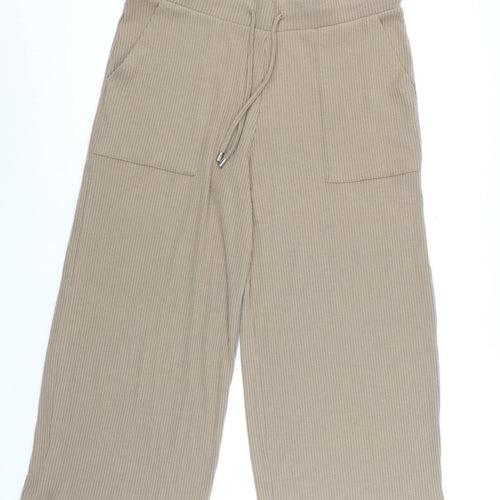 Marks and Spencer Women Beige Cropped Wide-Leg Trousers Size 16