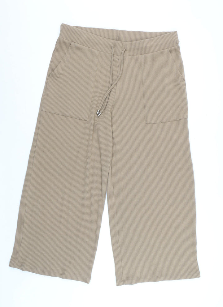 Marks and Spencer Women Beige Cropped Wide-Leg Trousers Size 16