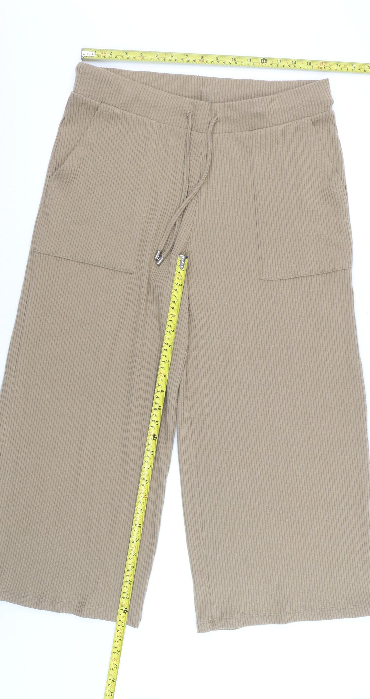Marks and Spencer Women Beige Cropped Wide-Leg Trousers Size 16