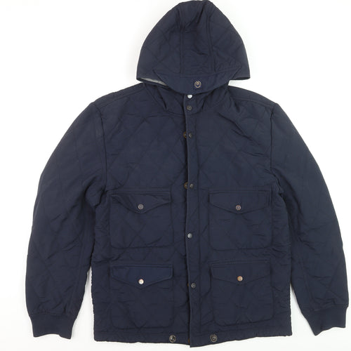 Duck and Cover Men's Blue Quilted Hooded Jacket XL