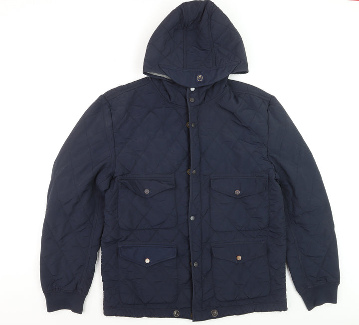 Duck and Cover Men's Blue Quilted Hooded Jacket XL