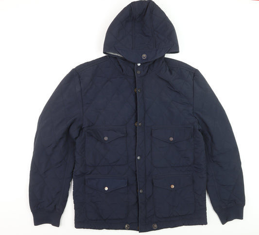 Duck and Cover Men's Blue Quilted Hooded Jacket XL