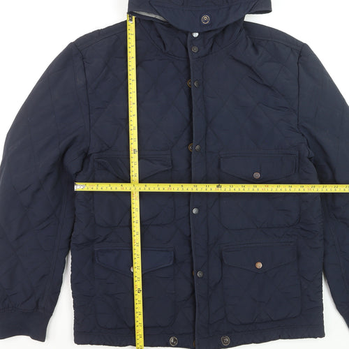 Duck and Cover Men's Blue Quilted Hooded Jacket XL