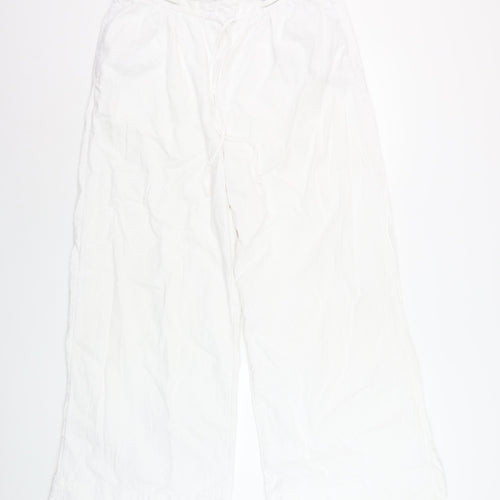 Marks and Spencer Womens White Linen Blend Wide Leg Trousers Size 16