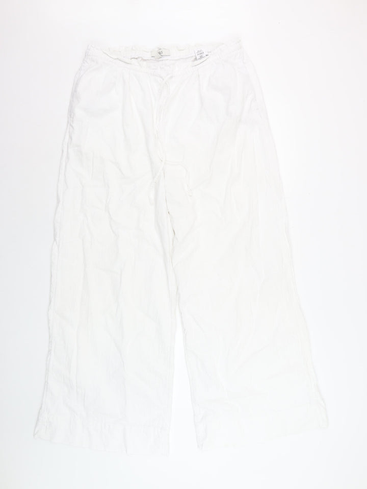 Marks and Spencer Womens White Linen Blend Wide Leg Trousers Size 16