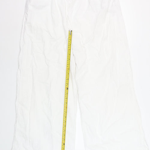Marks and Spencer Womens White Linen Blend Wide Leg Trousers Size 16