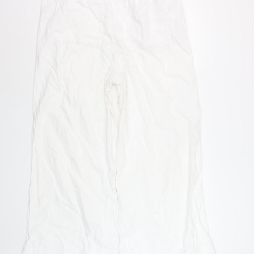 Marks and Spencer Womens White Linen Blend Wide Leg Trousers Size 16