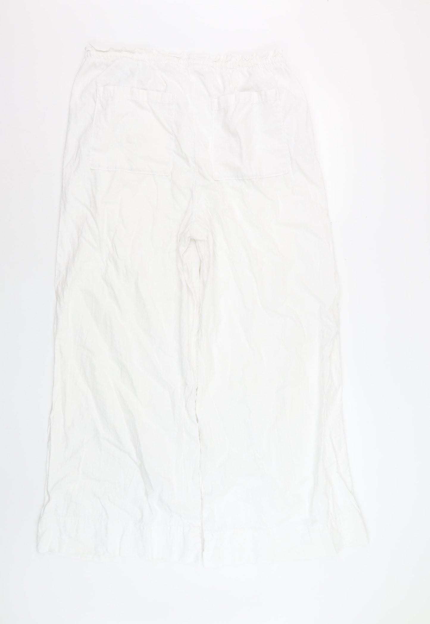 Marks and Spencer Womens White Linen Blend Wide Leg Trousers Size 16