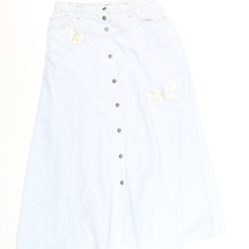 Together Women Blue Midi A-Line Button Front Skirt Size 14