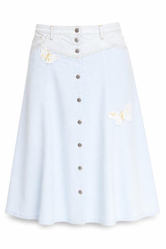 Front view of Together Women Blue Midi A-Line Button Front Skirt, size 14