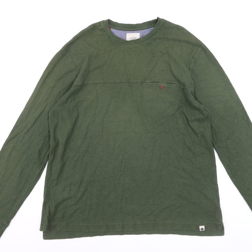 White Stuff Men's Green Long Sleeve Cotton Crew Neck T-Shirt Size L