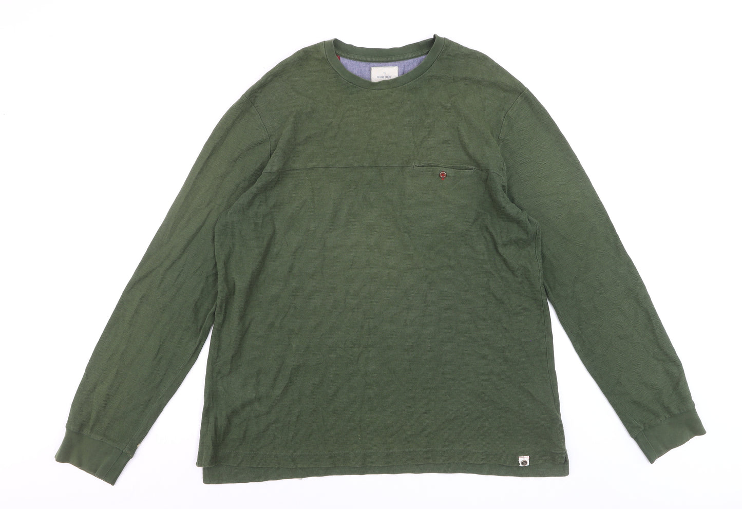 White Stuff Men's Green Long Sleeve Cotton Crew Neck T-Shirt Size L