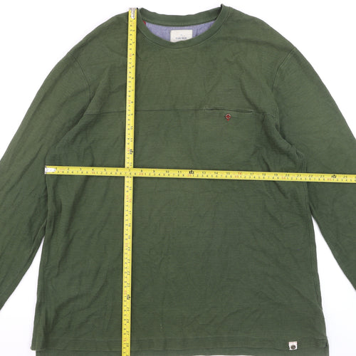 White Stuff Men's Green Long Sleeve Cotton Crew Neck T-Shirt Size L