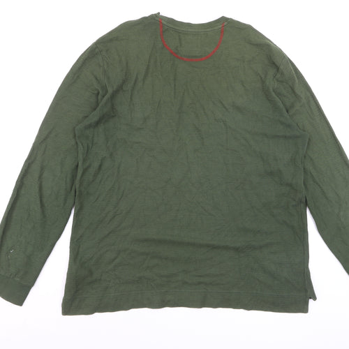 White Stuff Men's Green Long Sleeve Cotton Crew Neck T-Shirt Size L