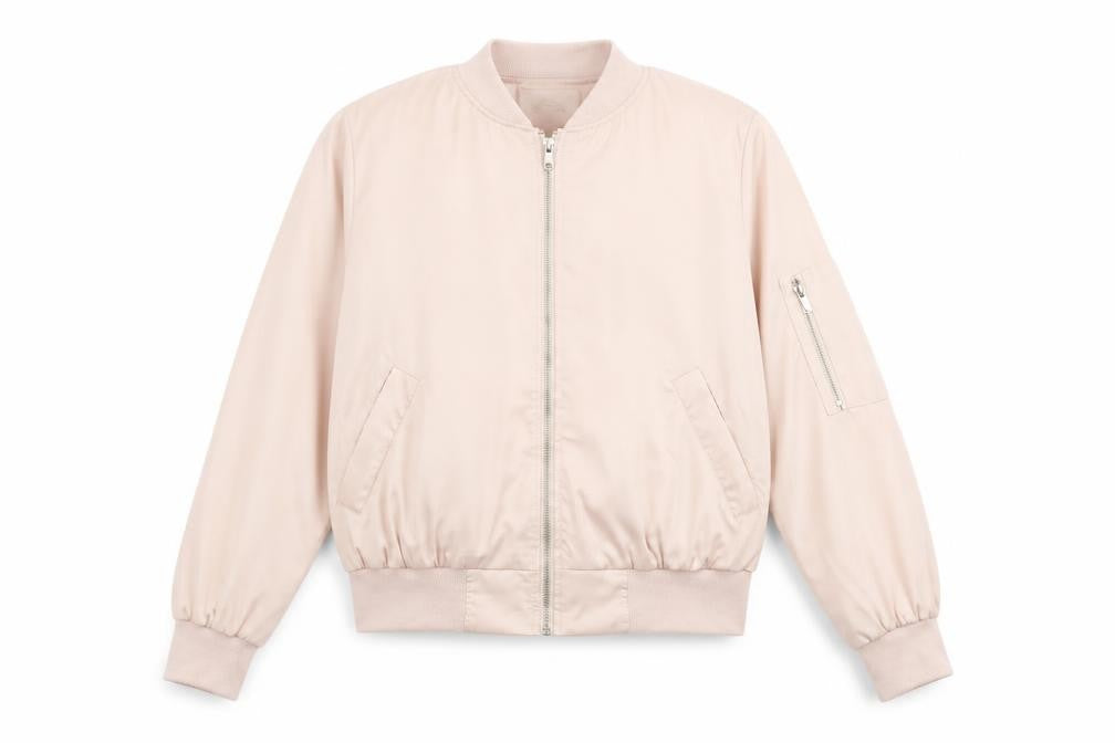 Front view of Vera & Lucy Women Pink Bomber Jacket M Polyester Lined Zip Pockets