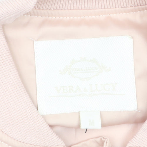 Vera & Lucy Women Pink Bomber Jacket M Polyester Lined Zip Pockets