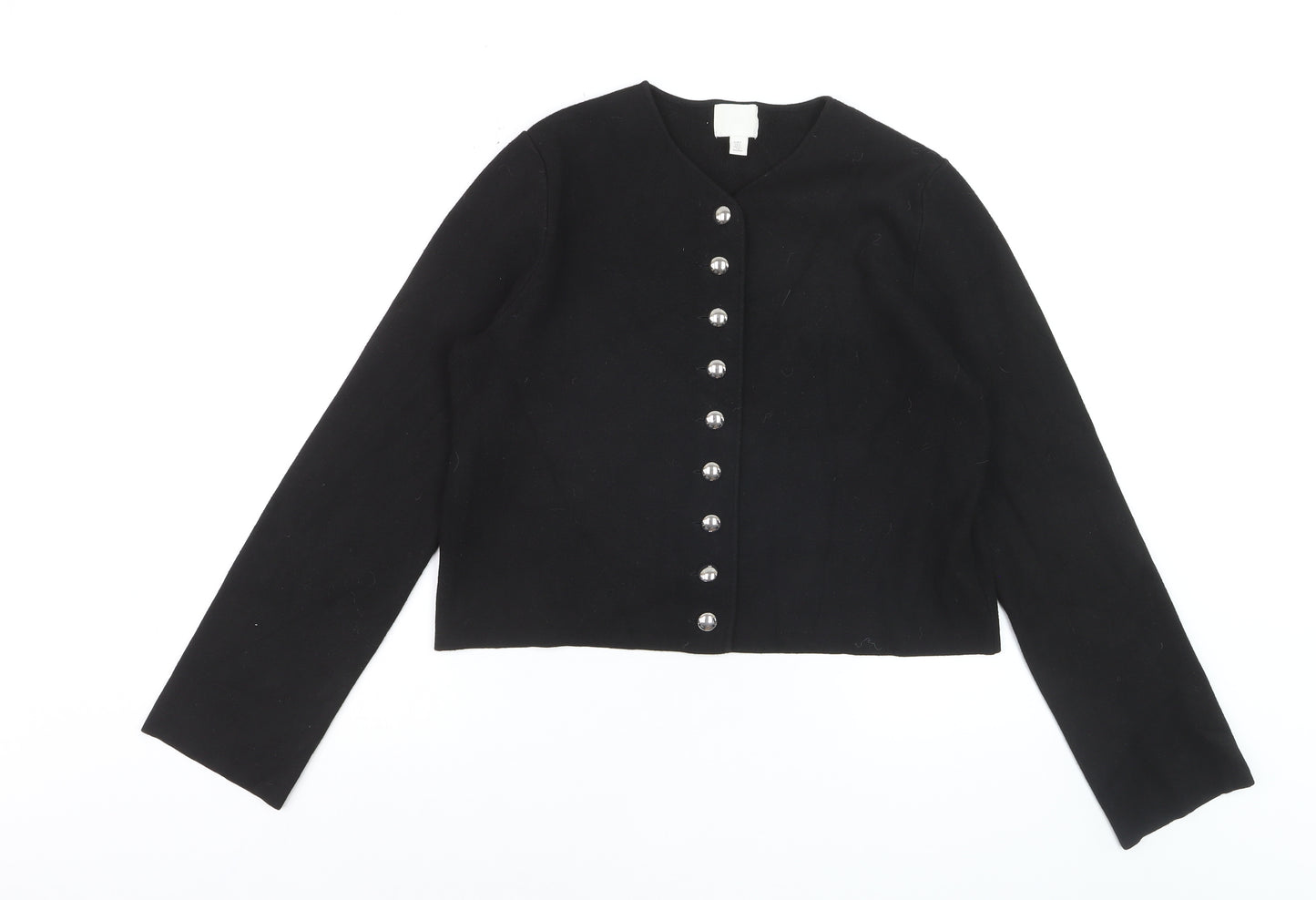 H&M Women's Black Button-Up Cardigan S Round Neck Knit Jumper