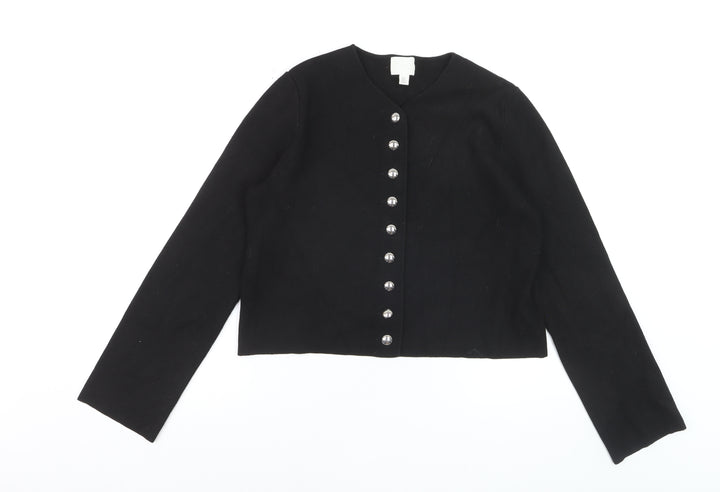 H&M Women's Black Button-Up Cardigan S Round Neck Knit Jumper