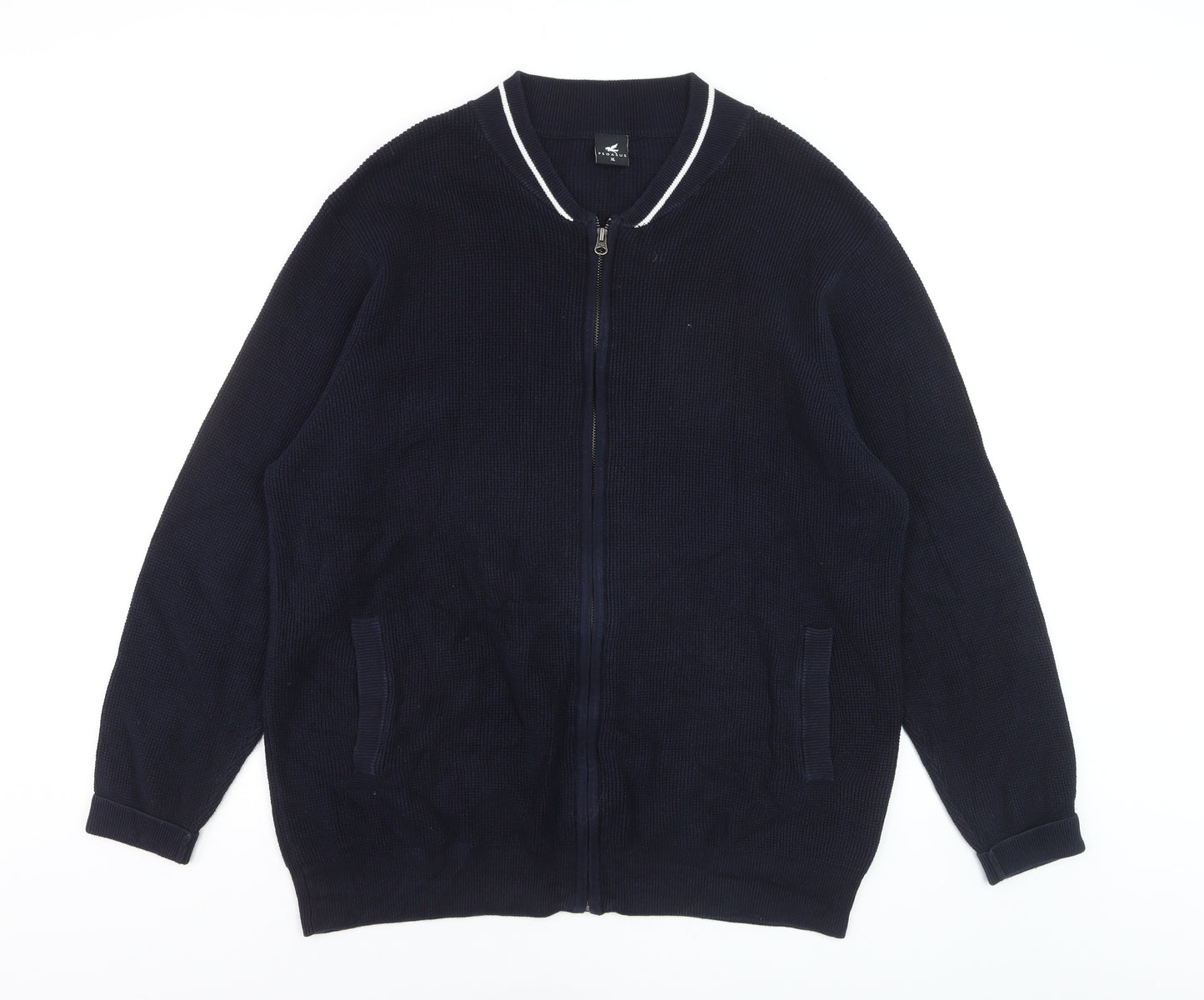 Pegasus Men's Blue XL Full Zip Cotton Knit Jumper